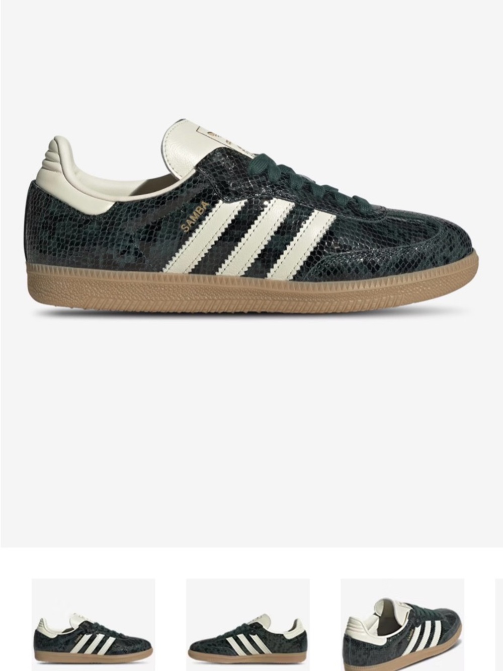 adidas Dark Green Snake-Print Samba with Cream Stripes